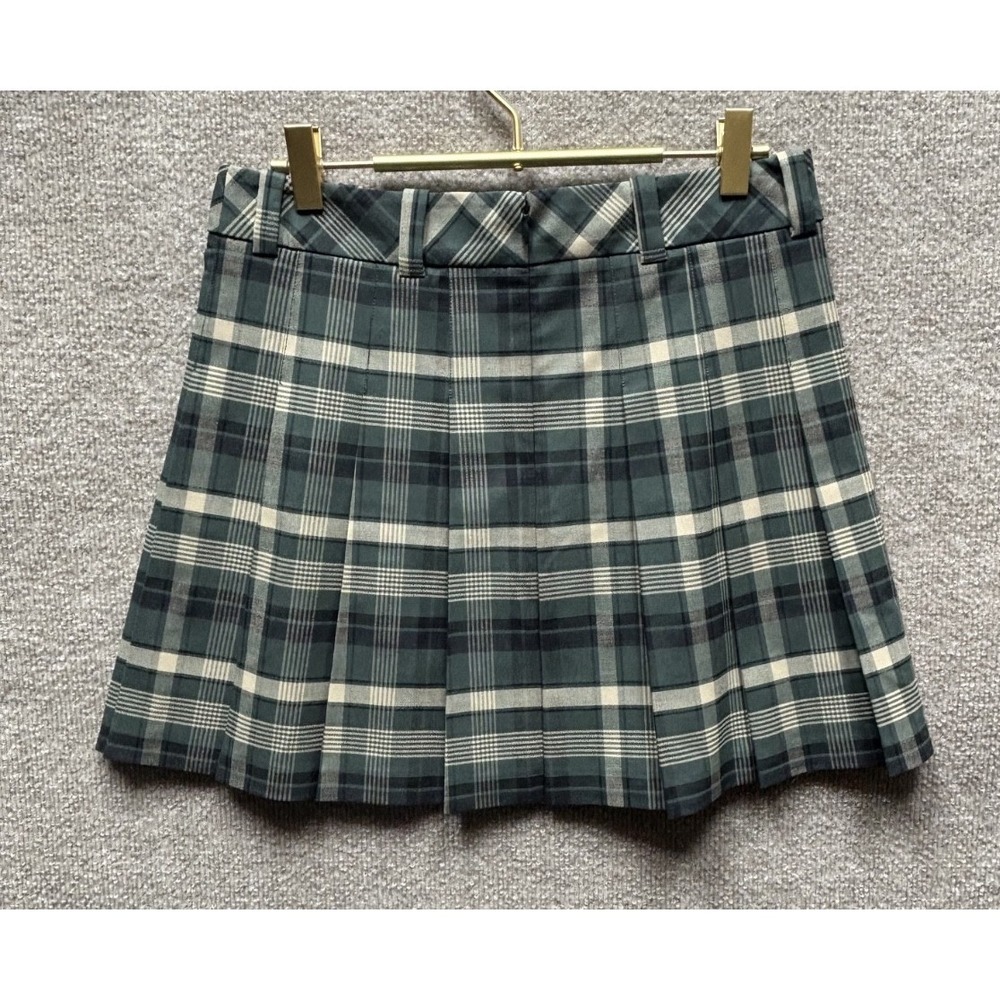 Aritzia Sunday Best Preppy Plaid‎ Micro Pleated Mini Skirt Green HR Size 8 NWOT - Picture 3 of 7